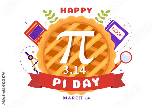 World Pi Day Illustration with Mathematical Constants, Greek Letters or Baked Sweet Pie for Landing Page in Hand Drawn Cartoon Symbol Templates