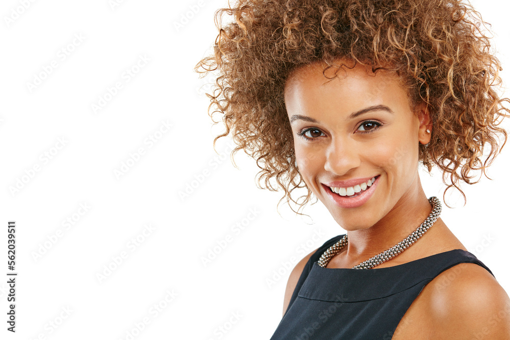 Portrait, beauty and mockup with a model black woman in studio isolated ...