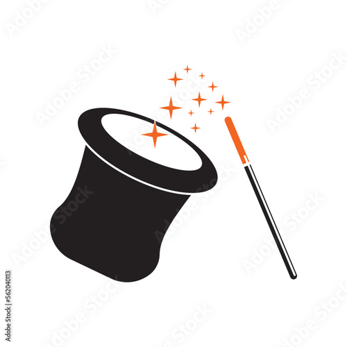 Magic hat and wand icon,logo illustration design