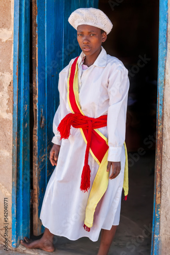 portrait of young african woman in church uniform