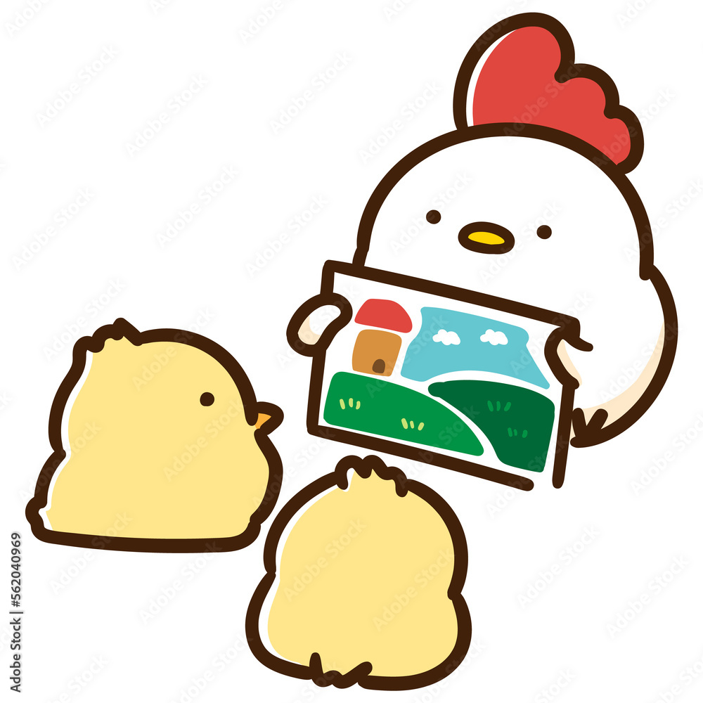 ひよこたちに紙芝居を読み聞かせるかわいいにわとりお母さん ひよこたちに紙芝居を読み聞かせるかわいいにわとりお母さん