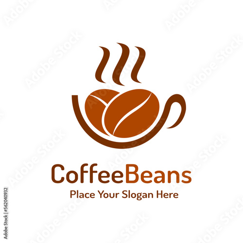 A cup of Coffee vector logo template. Design with seed coffee.