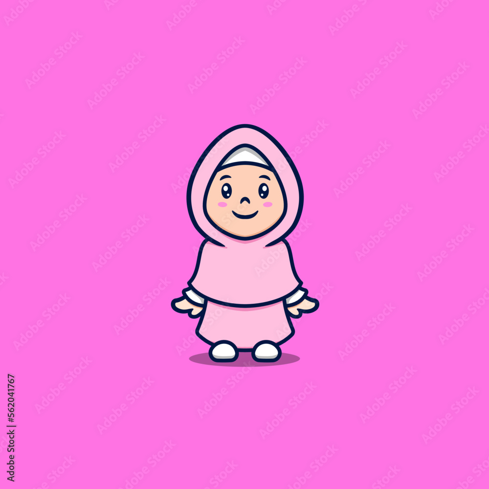 Fototapeta premium cute girl moslem cartoon illustration