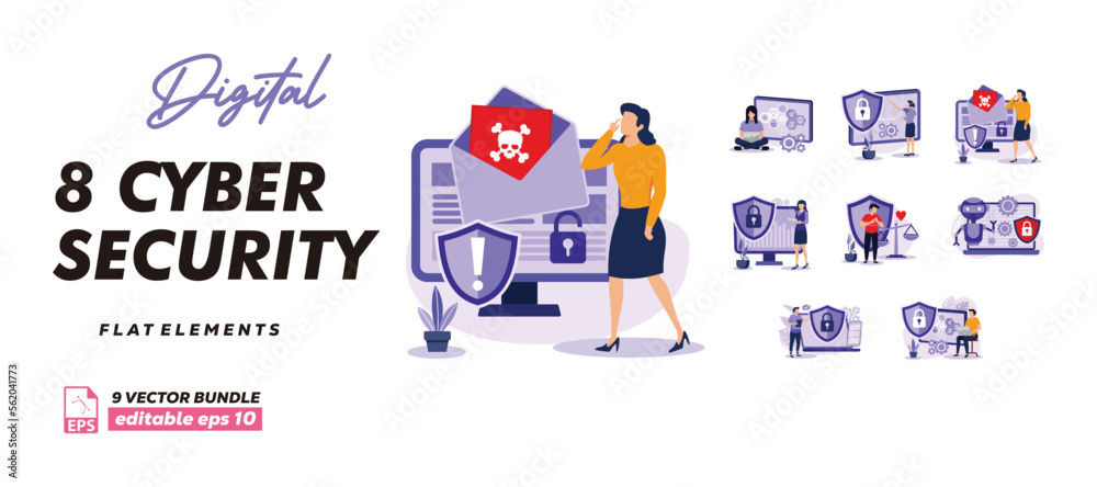 Cyber security bundle of isometric elements. Fingerprint scanner, padlock, password, firewall, data folder, electronic security key isolated icons. business flat bundle illustration.