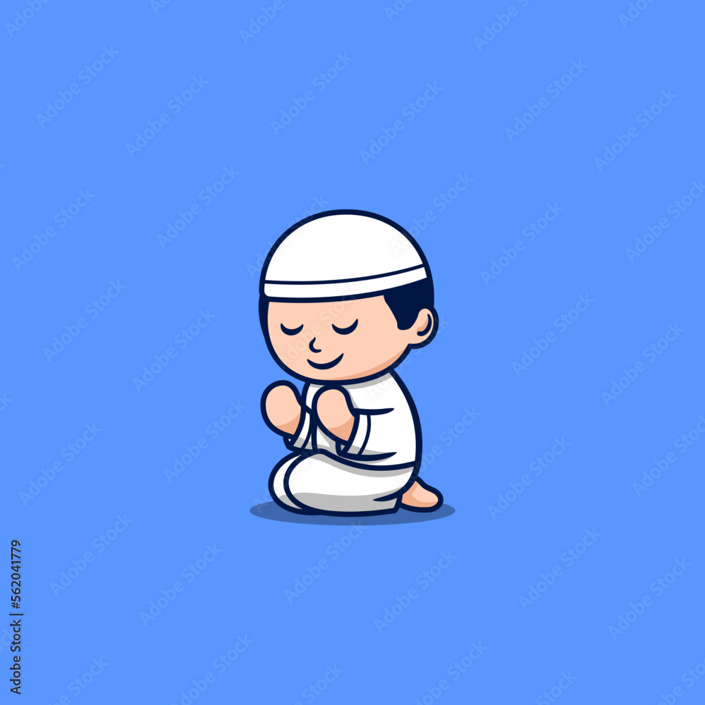 cute boy moslem cartoon illustration