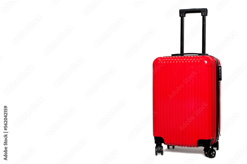 Red suitcase on white background, isolated. Red suitcase on white background, isolated.