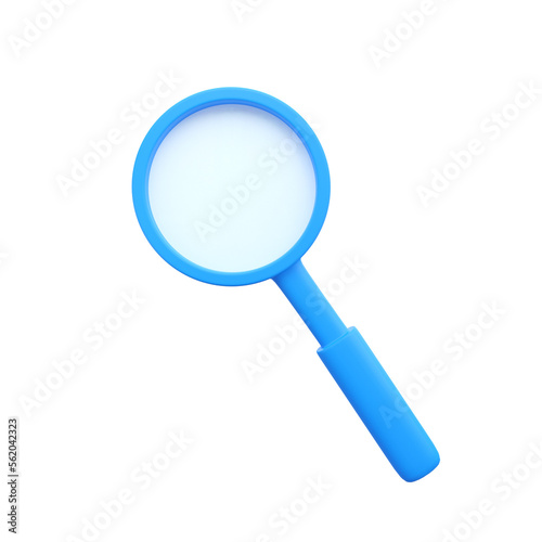 Magnifying glass. Discovery. Research. Search. Analysis concept. 3d vector icon, minimalistic cartoon style on a white background