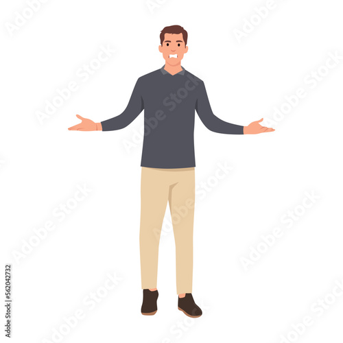 Young man was confused by something and asked angry. Flat vector illustration isolated on white background