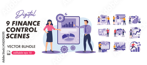 Stock market, finance, capital investment concept Illustration set. Scenes with people trading on the stock exchange.business flat bundle illustration