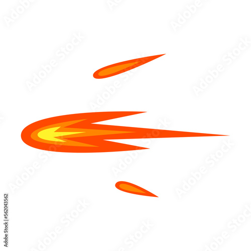 Gunshot animation on white background cartoon illustration. Orange gun flash with fire, explosive effect or bullet trace. Explosion, weapon, blast, burst concept