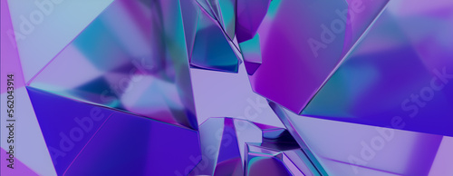 Glass Shapes with Vibrant Purple and Blue hues create a Glossy Abstract Background. Trendy 3D Render.