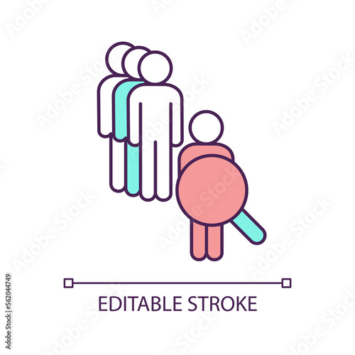 Detect infected person RGB color icon. Public health screening. Health care. Contagious citizen. Social issue. Isolated vector illustration. Simple filled line drawing. Editable stroke