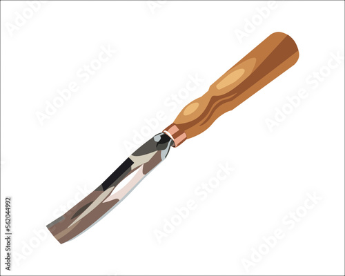 Vector Illustration Wood Carving Chisel isolated on white background. Carpentry hand tools with wooden handle © Achiyar