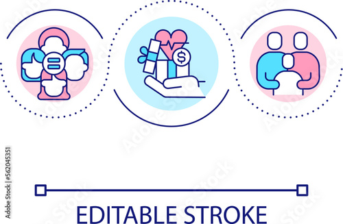 Collective donation for patients loop concept icon. Medical support program. Charity for hospitals abstract idea thin line illustration. Isolated outline drawing. Editable stroke. Arial font used