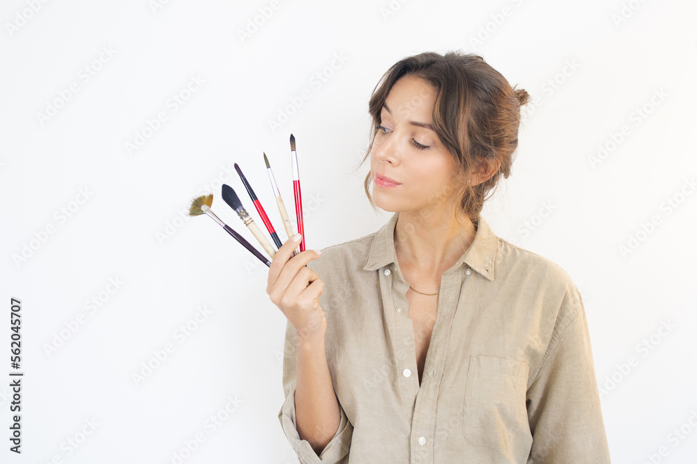 Woman Holding Painting Brushes Artist Creativity Choice Woman Holding Painting Brushes Artist Creativity Choice