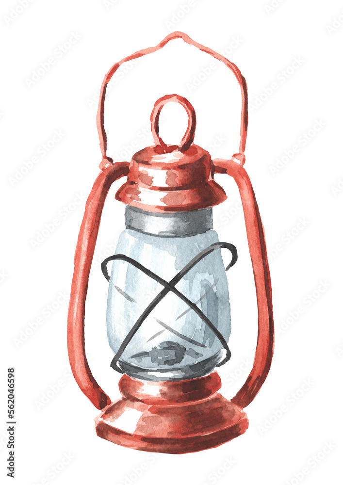 Camping lantern. Hand drawn watercolor illustration isolated on white background Camping lantern. Hand drawn watercolor illustration isolated on white background