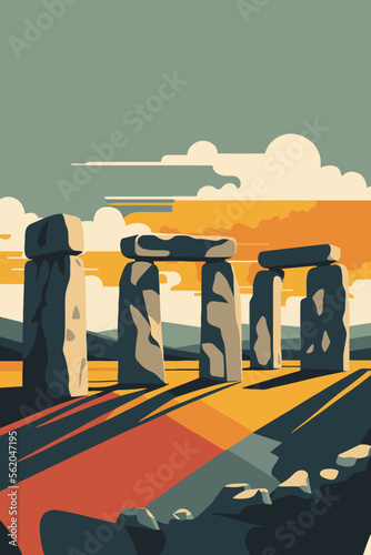 Stonehenge landmark Wiltshire, England tourism attraction flat color vector