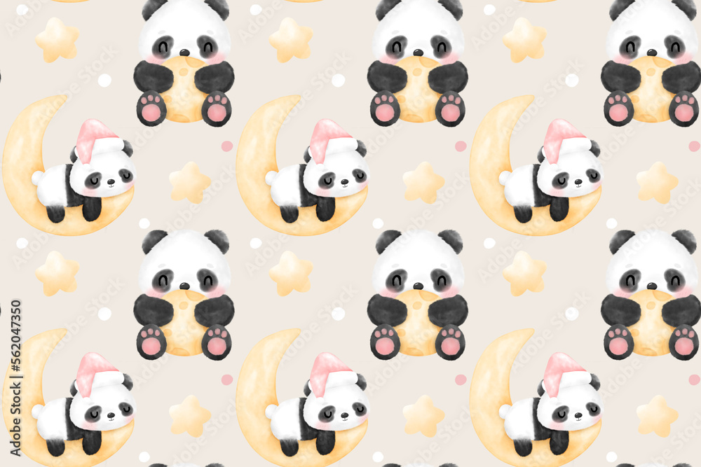 Cute Panda Watercolor Seamless Patterns Cute Panda Watercolor Seamless Patterns