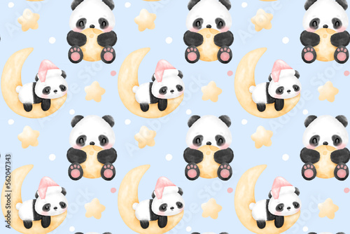 Cute Panda Watercolor Seamless Patterns © amayda