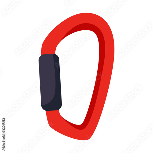 Equipment or gear for climbing flat vector illustration. Safety carabiner for attaching rope on white background. Extreme sports, mountaineering concept