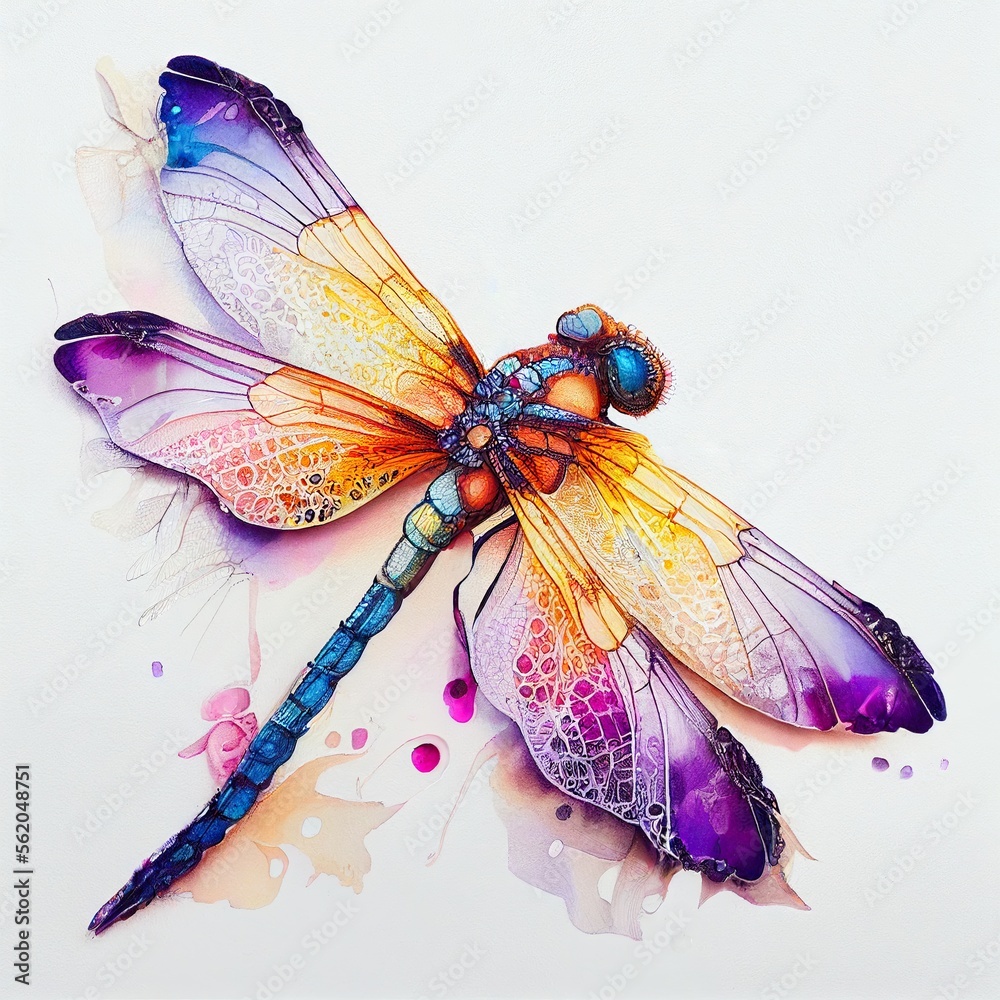 Colourful dragonfly abstract illustration. Generative AI - obrazy, fototapety, plakaty 