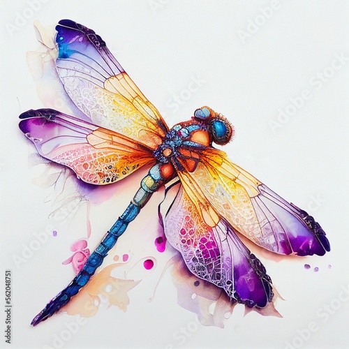 Colourful dragonfly abstract illustration. Generative AI photo