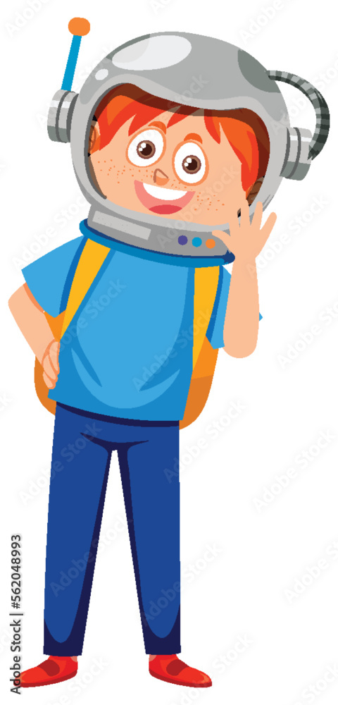 A boy wearing astronaut helmet