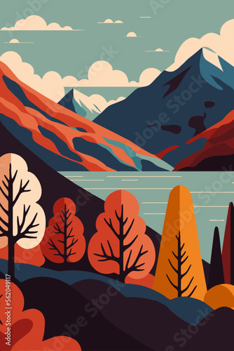 Torres Del Paine national park mountain lake nature illustration