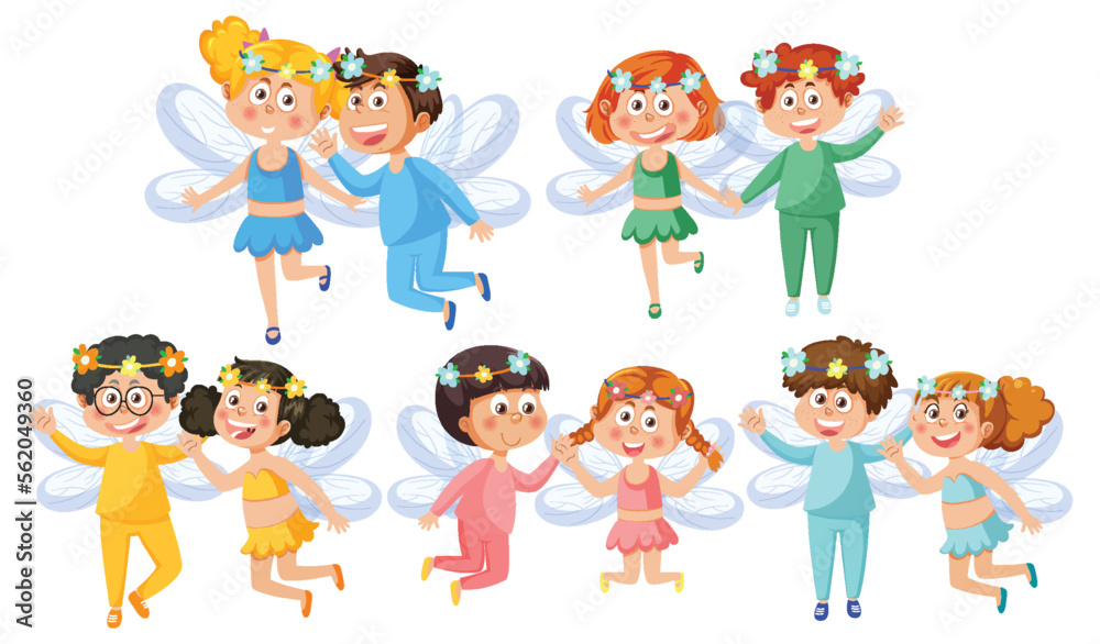 Set of fairy couple cartoon characters