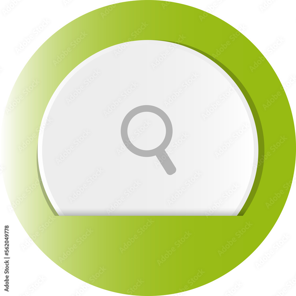 Green round label with magnifying glass icon