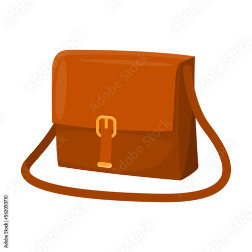 Delivery brown leather messenger bag for carrying letters and newspapers vector illustration. Postal indoor element isolated on white background. Mail, express delivery service