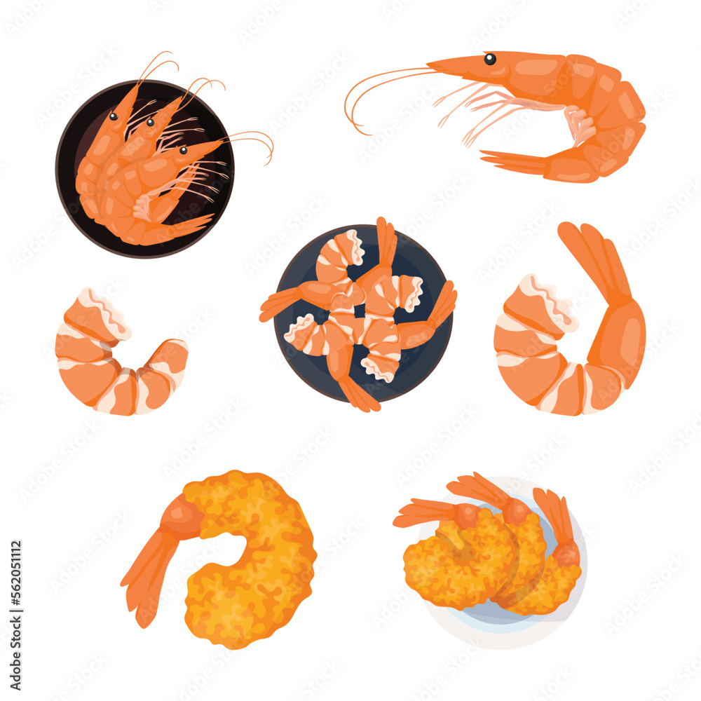 Shrimp icon set. Shrimp or prawn silhouette illustration, for Asian cuisine seafood Shrimp icon set. Shrimp or prawn silhouette illustration, for Asian cuisine seafood