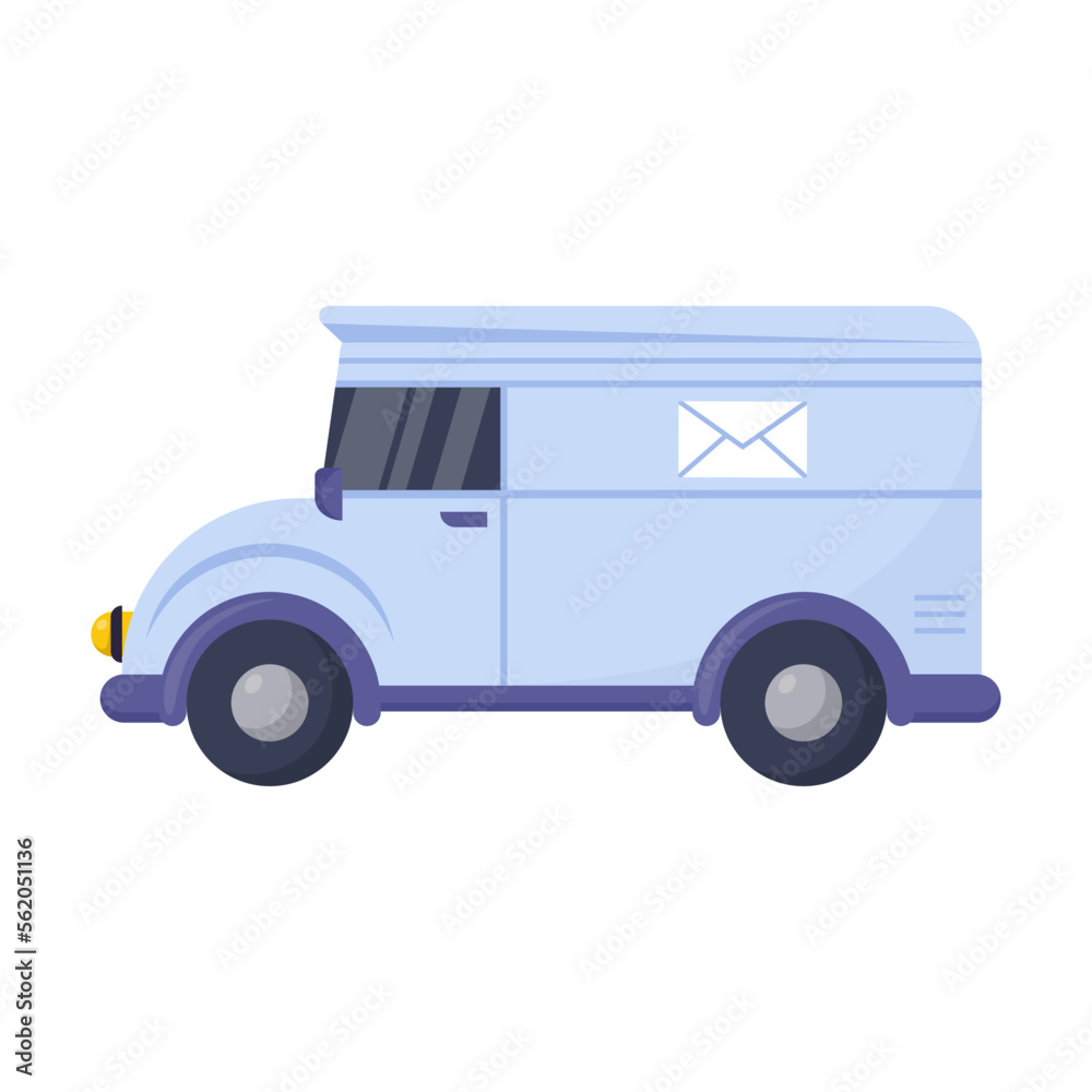 Delivery lorry for transport of goods and mail vector illustration. Postal indoor element isolated on white background. Mail, express delivery service concept
