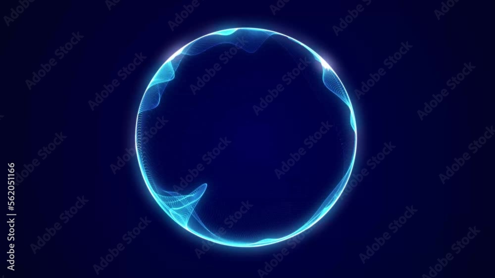 Spherical equalizer for music. Round sound wave of particles. Musical abstract blue background. 3D rendering.	