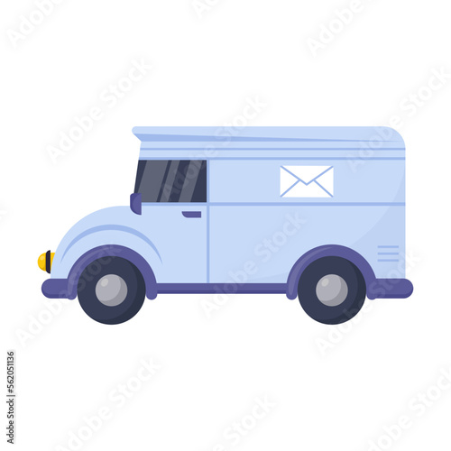 Delivery lorry for transport of goods and mail vector illustration. Postal indoor element isolated on white background. Mail, express delivery service concept