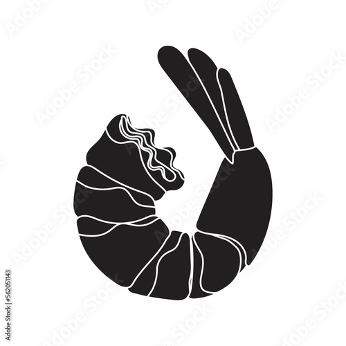 Peeled shrimp icon. One shrimp without shell. Asian food.