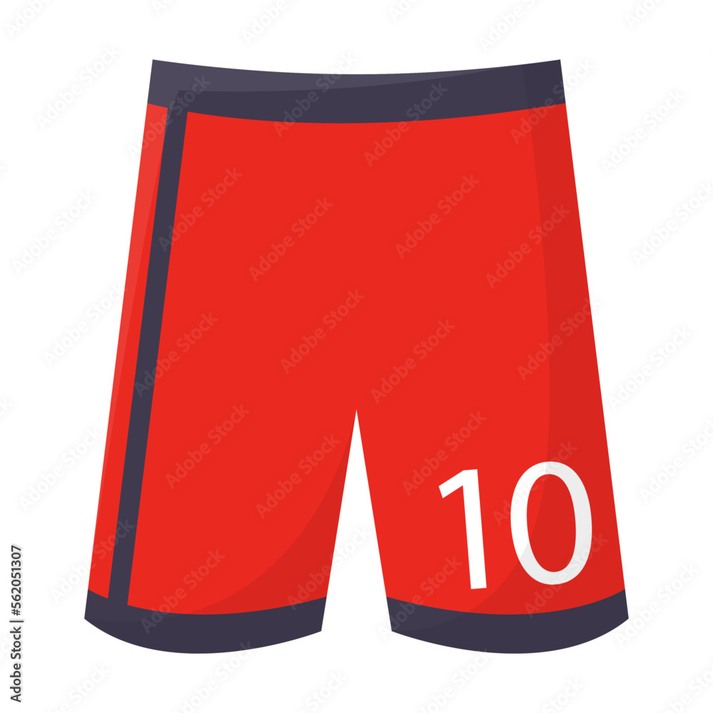 Football or soccer match element vector illustration. Clothing red shorts player isolated on white background. Soccer or football, sports concept