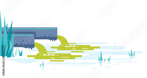 Print op canvas Water pollution from industrial pipes concept illustration in flat style isolate