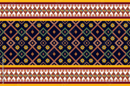 Ethnic boho pattern with geometric in bright colors. Design for carpet, wallpaper, clothing, wrapping, batik, fabric, Vector illustration