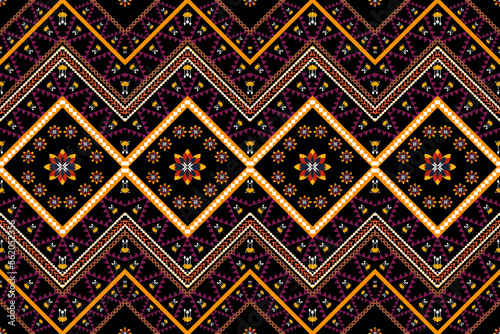 Ethnic boho pattern with geometric in bright colors. Design for carpet, wallpaper, clothing, wrapping, batik, fabric, Vector illustration