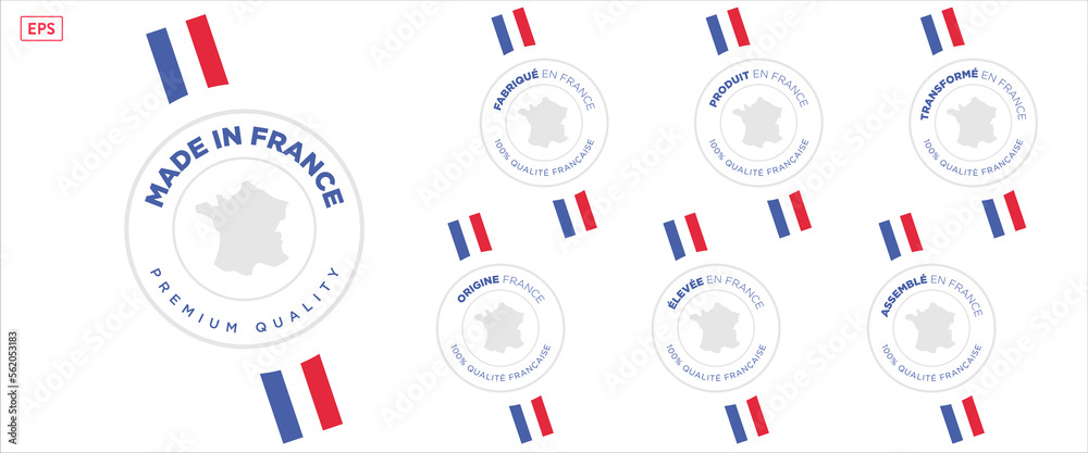 Εκτύπωση καμβά set badge logotype of Made in France origin guarantee with tricolor ribbon and f