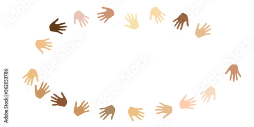 People hands of various skin tone silhouettes. Elections concept. Cosmopolite