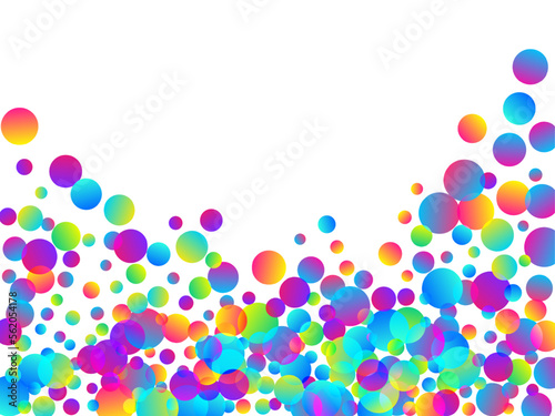 Colorful falling confetti decoration vector background. Rainbow round elements festival decor. Cracker poppers flying confetti. Prize event decor illustration. Top view sequins.