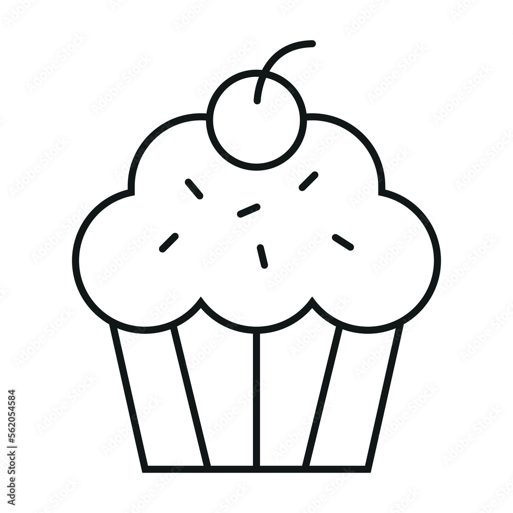 Cupcake with Cherry in Black Line Icon Bakery Vector Illustration Cupcake with Cherry in Black Line Icon Bakery Vector Illustration