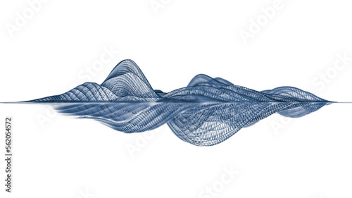Illustration of blue abstract wireframe sound waves, visualization of frequency signals audio wavelengths, conceptual futuristic technology waveform background with copy space for text