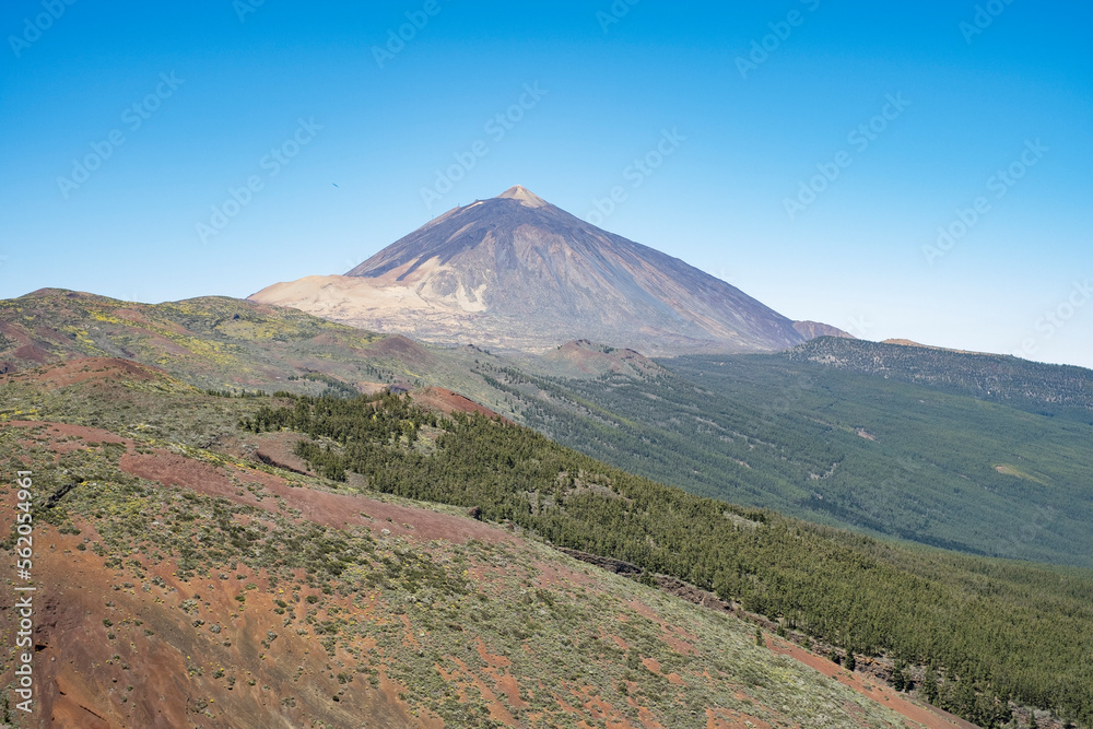 landscape, horizontal, views of Teide volcano, cloudless morning, blue sky, sunny. Tenerife, canary islands, spain