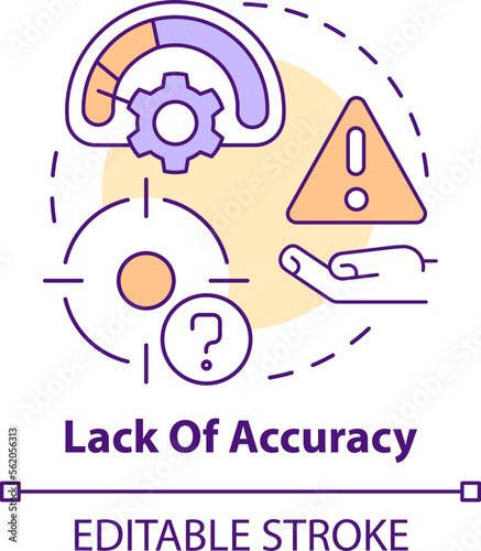 Lack of accuracy concept icon. Challenge faced by corporate treasurers abstract idea thin line illustration. Isolated outline drawing. Editable stroke. Arial, Myriad Pro-Bold fonts used