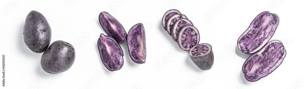 potato purple sweet on white background, Long banner format. top view potato purple sweet on white background, Long banner format. top view