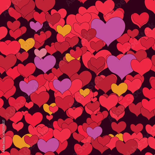 Seamless pattern with red hearts. Vector file for designs.