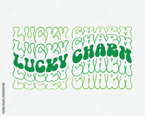 Lucky charm quote retro wavy groovy mirrored isolated typography sublimation on white background